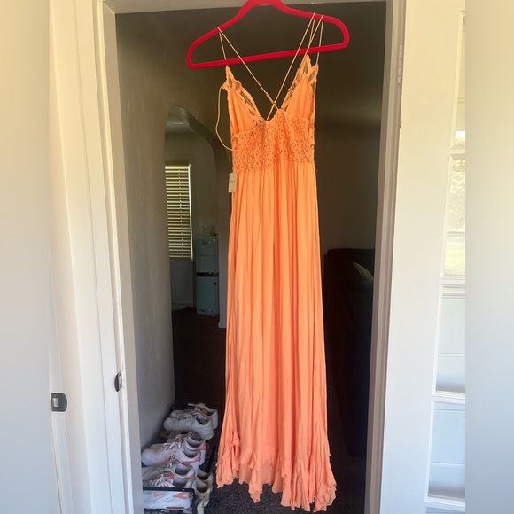 Free People Intimately Adella Maxi Slip Dress in Pretty Peach - Picture 3 of 5